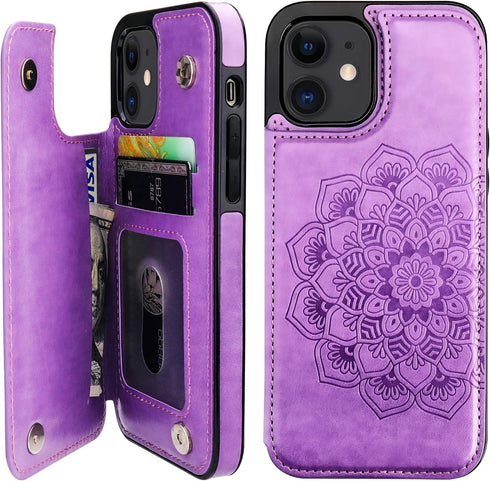 Vaburs Compatible with iPhone 12 and iPhone 12 Pro Case Wallet with Card Holder,Embossed Mandala Pattern Flower PU Leather Double Magnetic Buttons...