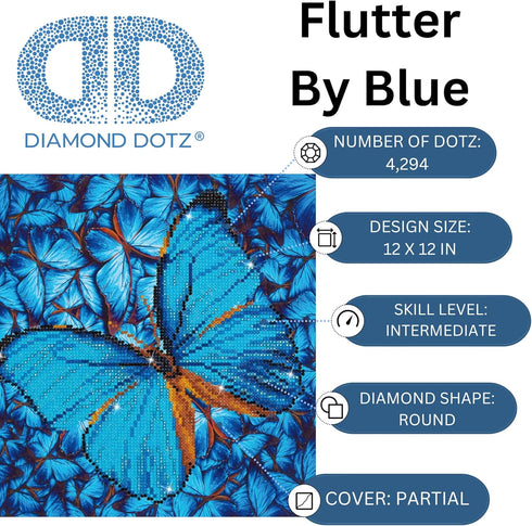 DIAMOND DOTZ ® - Flutter by Blue, Partial Drill, Round Dotz, Diamond Painting Kits, Diamond Art Kits for Adults, Gem Art, Diamond Art, Kits, 12"x1...