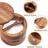 Acacia Wood Salt and Pepper Bowl, Nature Wood Salt Cellar and Spices Storage Box With Built-in Spoon and Magnetic Swivel Lid (Single Compartment)...