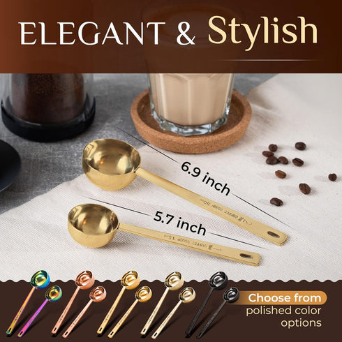 Orblue Premium Coffee Scoop Set - 1 Tbsp (15ml) & 2 Tbsp (30ml) Measuring Tablespoon - Stainless Steel Coffee Measuring Spoon and Scooper with Lon...