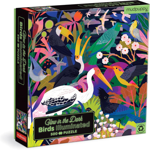 Mudpuppy Bird Illuminated – 500 Piece Glow in The Dark Puzzle with Colorful Scene of Birds in The Jungle and Hidden Puzzle Details in The Dark for...