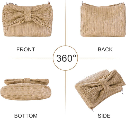 Women Straw Bow Purse Summer Beach Bag Woven Clutch Bag Vacation Tote Party Handbags Wedding Formal 2024 New...