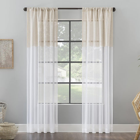 Clean Window Color Block Accent Anti-Dust Allergy/Pet Friendly Anti-Dust Sheer Curtain Panel, 50" x 84", Linen...