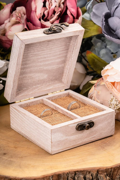 Strova Wooden Ring Box for Wedding Rings and Couple Jewelry - Engraved Mr. & Mrs. Lettering - Ring Bearer Box for Display or Personal Organizer - ...