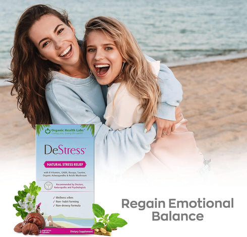 DeStress All-Natural: Veggie Capsules, with B Vitamins, Magnesium, Ashwagandha and L-Theanine Supplement, Anxiety Relief, 30 Veggie Capsules, Stre...