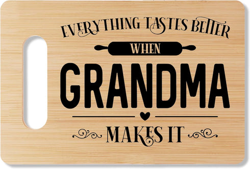 Grandma Bamboo Cutting Board Gift, Everything Tastes Better When Granamd Makes It Kitchen Decor, Bamboo Cutting Board With Warm Words, Grandma Gif...