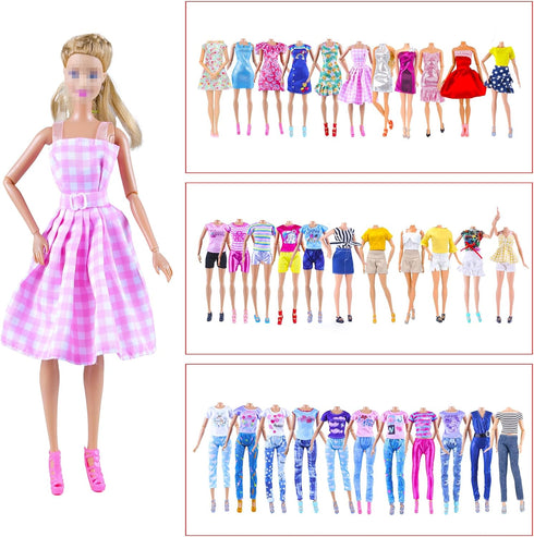 10 Sets Doll Clothes Include 1 Pink Dress 9 Random Casual Outfits for 11.5 inch Girl Dolls...