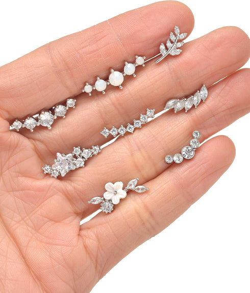 10Pcs 16G G23 Titanium Cartilage Earrings Stud Opal CZ Flower Star Leaf Ball Flat Back Labret Studs Conch Helix Tragus Daith Piercing Jewelry Sets...