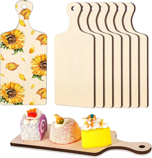 8 Pcs Mini Wooden Cutting Board with Handle 9.45 x 3.54 Inch Thicken Wooden Chopping Board Small Paddle Charcuterie Board Cooking Butcher Block Se...