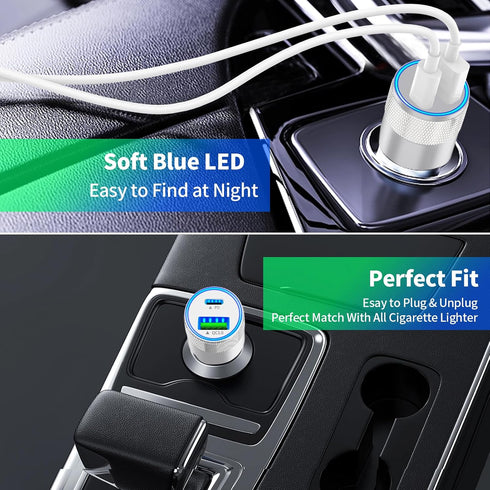 ?MFi Certified?iPhone 15 Fast Car Charger, Braveridge 66W PD&QC Car Power Cigarette Lighter USB-C Fast Car Charging Adapter + 2Pack Type-C Cable f...