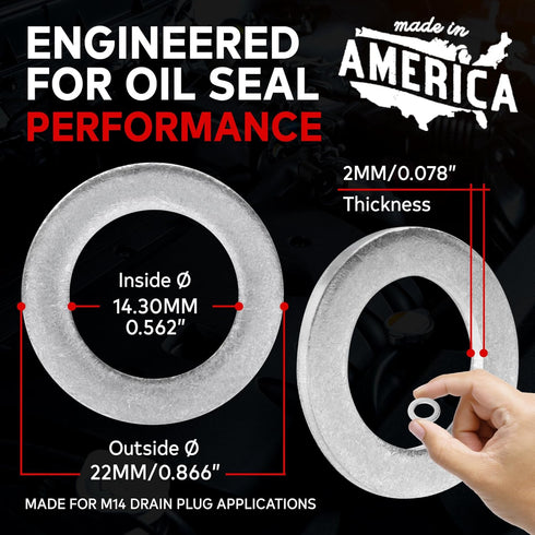VOTEX-Made in USA- Oil Drain Plug Crush Washer M14 14MM, Gasket Seal Ring - Fits Acura, Honda, Kia, Hyundai and More, 20 Pack, 94109-14000, 007603...