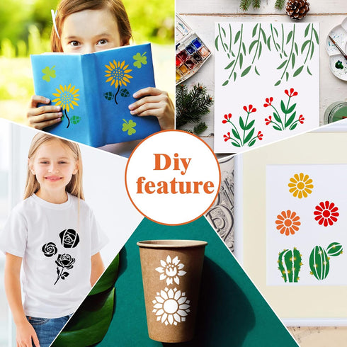 12 Set 288 Pcs Flower Stencils for Painting on Wood DIY Craft Painting, Small Reusable Plants Flower Templates Stencils for Paper Scrapbooking Wal...