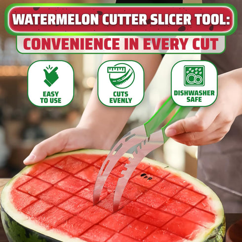 Watermelon Slicer Cutter Tool – Durable Stainless Steel Blade Watermelon Cutter with Ergonomic Handle | Slice or Cube Cantaloupe & Honeydew, Quick...
