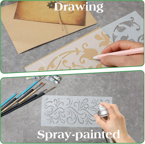 10 Pieces Flower Stencils for Painting, Ymapinc Leaf Stencil Floral Template Reusable Furniture Wall Canvas Decorative Stencils for Wood DIY Art C...
