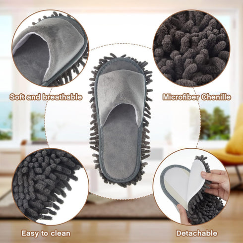 2 Pairs Microfiber Cleaning Mop Slippers for Floor Cleaning House Mop Shoes Men and Women Washable Unisex Dusting Slippers Dirt Cleaning Tool Supp...