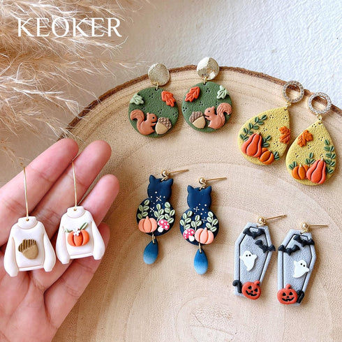 Keoker Mini Polymer Clay Cutters Halloween - Mini Fall Clay Cutters for Earrings Making, Maple Leaf Autumn Clay Earrings Cutters, Clay Cutters for...
