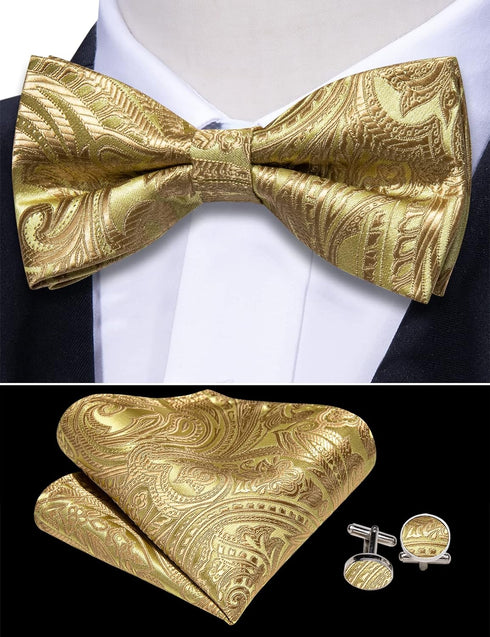 Barry.Wang Men Silk Paisley Cummerbund and Pre-tied Bowtie Handkerchief Cufflink Set for Tuxedo...