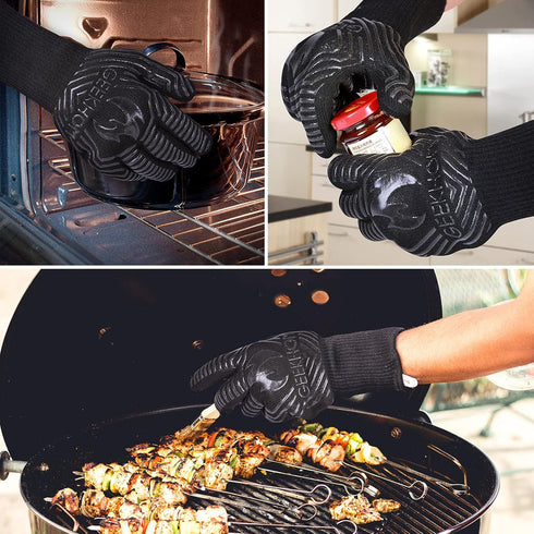 GEEKHOM BBQ Grill Gloves,1472? Heat Resistant Oven Gloves, EN407 Certified 13 Inch Flexible Barbecue Mitts Good Grip for Smoker, Baking, Cooking, ...
