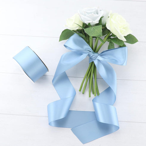 Dusty Blue Ribbon for Christmas Tree Thick Double Face Satin Ribbon 2 Inch French Blue Silk Ribbon for Wedding Bridal Bouquet Baby Shower Crafts- ...