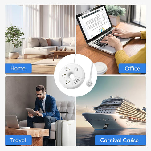 Travel Power Strip with USB Ports, NTONPOWER Cruise Approved Power Strip with 3 Outlet 3 USB(1 USB C), 5 ft Extension Cord, Compact for Indoor Hom...