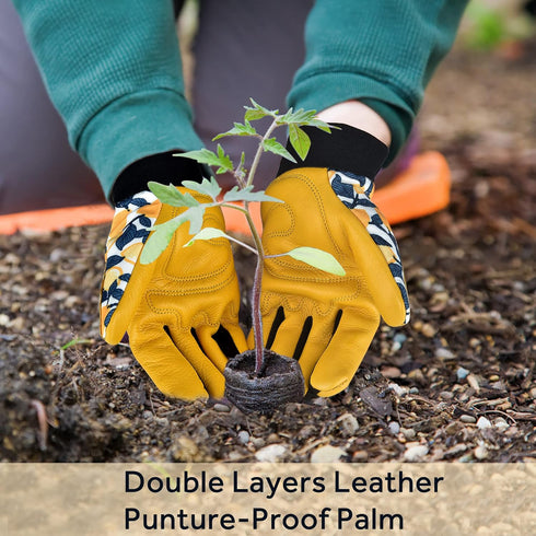 Leather Tough Cowhide Work Gardening Gloves for Women Thorn Proof, Working Gloves for Weeding, Digging, Planting, Gardening Gifts for Women, Size ...
