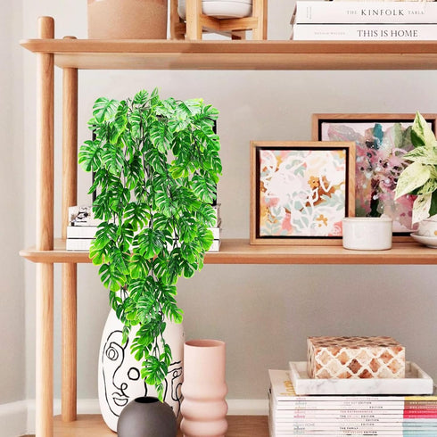 Artificial Monstera Hanging Plant Fake Turtle Greenery Vine for Tropical Party Decorations Holiday Greenery Decor - 2pcs...