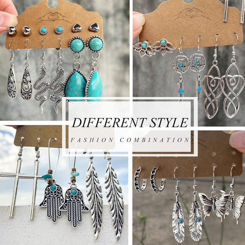 45 Pairs Silver Drop Dangle Earrings Set for Women, Boho Vintage Bronze Waterdrop Dangling Earrings...