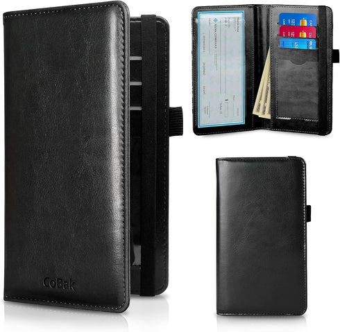 CoBak Premium Leather Checkbook Cover - RFID Blocking, Classic Design, Slim & Durable - Perfect for Personal & Business Checks...