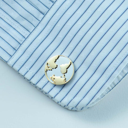 World Map Cufflinks - 3D Cut Stainless Steel with Gold Accents (Cufflinks Box Included)...