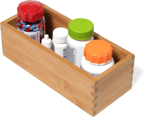 Lipper International Bamboo Utensil Holder Storage Box for Cooking Tools, Makeup, or Office Supplies, 4" x 9 1/4" x 3"...