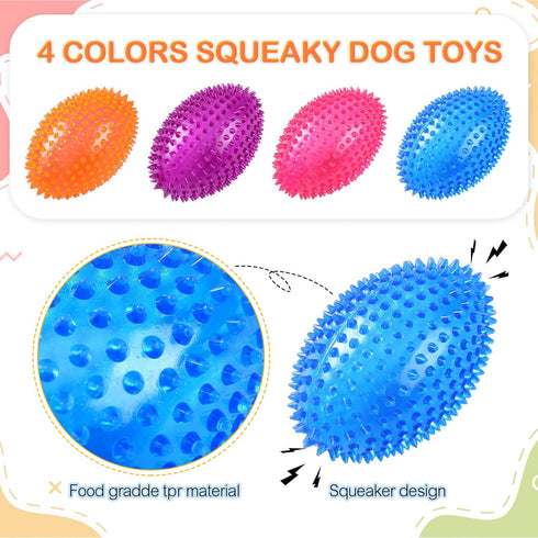 4 Pcs 4.5'' Spiky Squeaker Football Dog Toy for Medium Large Dogs Spiky Dog Balls Puppy Chew Toys for Aggressive Chewers Spiky Ball Dog Toy Fetch ...