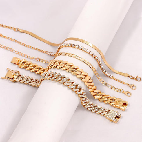 Gold Bracelets for Women, 14K Gold Plated Bracelets Sets for Women, 13mm/14mm Cuban Chain Bracelet Layered Link Chain Bracelets Pack Jewelry Full ...