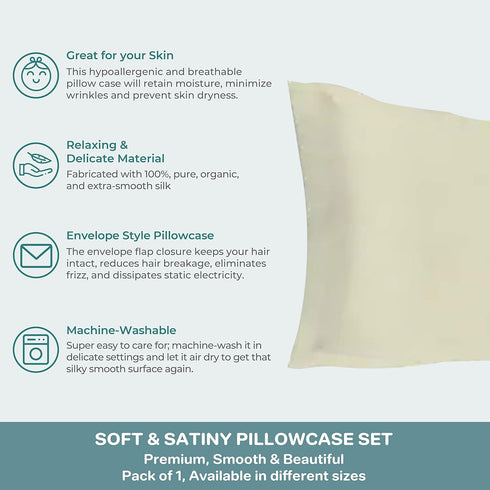 Spasilk Pure Silk Pillowcase, Charmeuse Silk Pillowcase, Hypoallergenic, Queen Sized, Ivory...