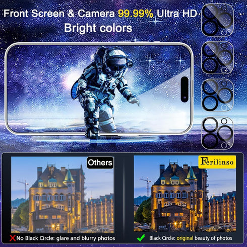 Ferilinso 4 Pack Screen Protector for iPhone 15 Pro Max with 4 Pack Tempered Glass Camera Lens Protector Phone Case Friendly Ultra Accessories Pro...