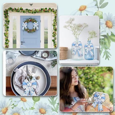 AnyDesign Spring Wired Edge Ribbon Butterfly Craft Ribbon Blue Fabric Ribbon for Wreath Bow Making DIY Crafts Wrapping Party Decor Supplies, 2 Rol...