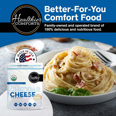 Healthier Comforts Organic White Cheddar Cheese Powder | Gluten Free, Kosher, Keto-Friendly, Non-GMO, Antibiotic & Hormone Free | Perfect for Popc...