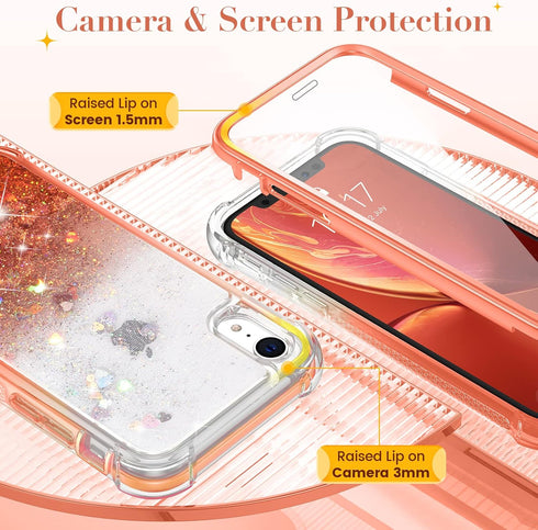 Ruky for XR Case, Glitter Clear Full Body Rugged Liquid Cover with Built-in Screen Protector...