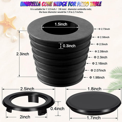 PAGOW Umbrella Cone Wedge and Table Umbrella Hole Ring and Cap Set?Umbrella Hole Ring and Cap Set for Outdoor Patio Umbrella Diameter 1.5 Inch or ...