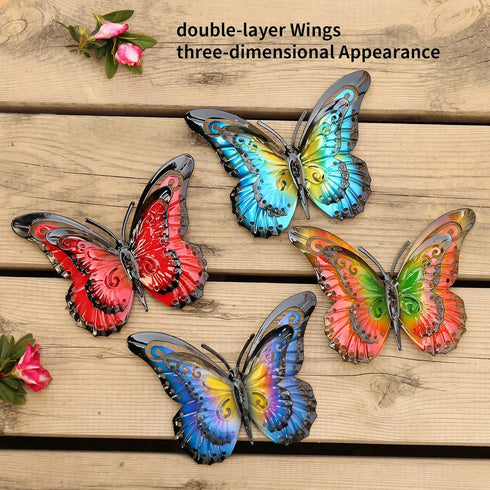 JETEXIM Metal Butterfly Wall Decor - 6.5'' 3d Butterfly Wall Accents, Fence Floral Wall Art For Home Yard Garden Patio Outdoor, Painted Double-lay...