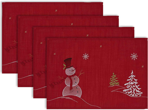 DII Embroidered Holiday Table Décor Collection Christmas Kitchen, Snowman Placemat Set, 13x19, Red, 4 Piece...