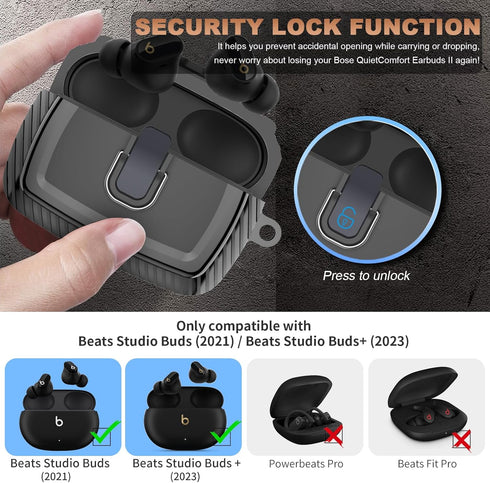Secure Lock Case for Beats Studio Buds (2021) / Beats Studio Buds + Case Cover (2023), WOFRO Shockproof Protective Skin for Beats Studio Buds Plus...