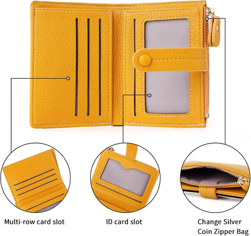 HKCLUF Small Wallet for Women,RFID Blocking Bifold Wallets Zipper Leather Coin Purse Credit Card Holder Wallets With ID Window(Yellow)...