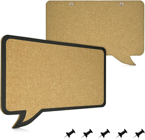 Navaris Cork Board Bulletin Board - Rectangular Speech Bubble Design 11 x 17 in, includes 5 Pins - Message Noticeboard Memo Shape Display Pinboard...