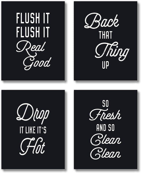 Brooke & Vine Funny Bathroom Decor Hip Hop 80’s 90’s Music Old School Rap Posters Wall Art Prints (UNFRAMED 8 x 10 Set of 4) Black and White Restr...