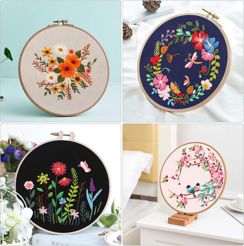 ZOCONE 4 Set Embroidery Kit for Beginners, Embroidery Starter Kit with Pattern and Instruction, Cross Stitch Kits Include Embroidery Hoop and Comp...