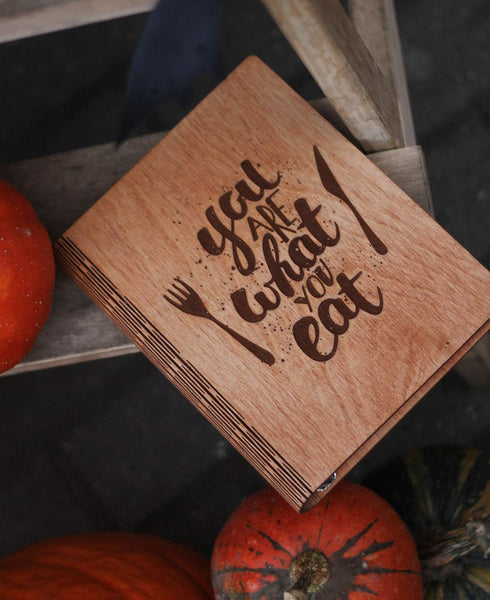 A5 Wooden Blank Recipe Book to Write in (7.5 x 6 inch) - Cook Book with 80 Sheets for Handwritten Recipes - Hardcover Family Kitchen Journal and R...