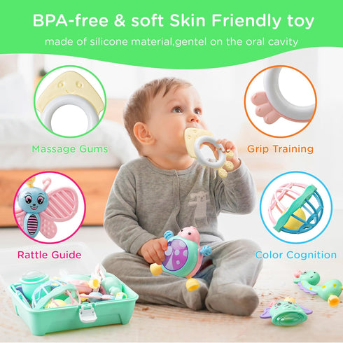 15Pcs Baby Wrist Rattles & Foot Finders Sock,Newborn Hand and Foot Rattles/Teething Toy for Babies,Educational Development Infant Toys,Infant Ratt...