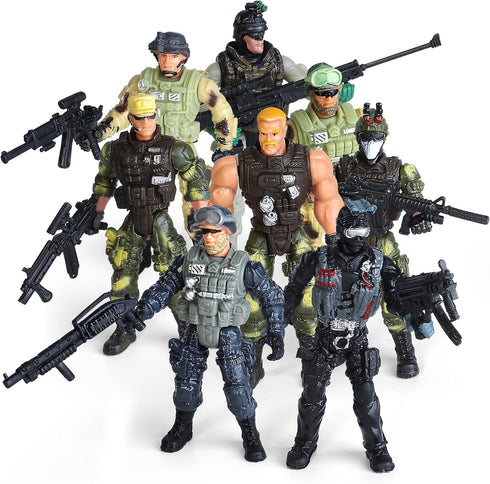 8-Pack Military Toy Soldiers Action Figures Playset, US Army Men and SWAT Team with Military Weapons Accessories for Kids Boys Girls...