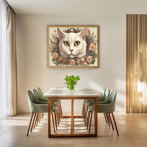 Posterizer 1 pcs- white cat sorrounded by flowers-Art for Animal Lovers-Floral Botanical Art- Gift for Men Women Entrepreneur Teens-Living Room Be...