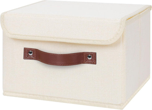 ANMINY Storage Bin with Lid Storage Boxes with PU Leather Handles PP Plastic Board Decorative Foldable Lidded Cotton Linen Fabric Home Cubes Baske...